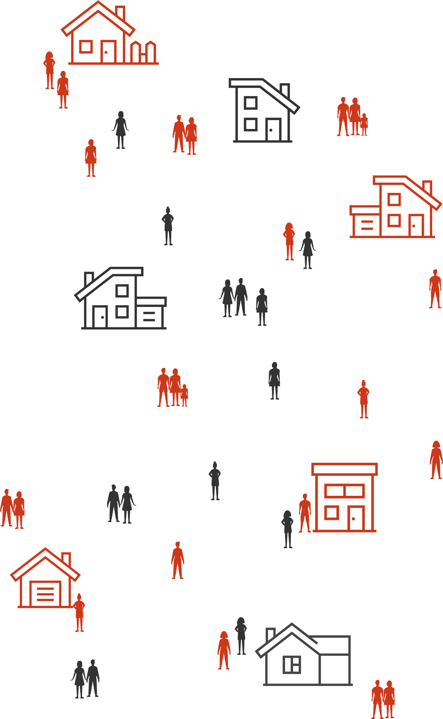 装飾：人や家が多く散らばっている